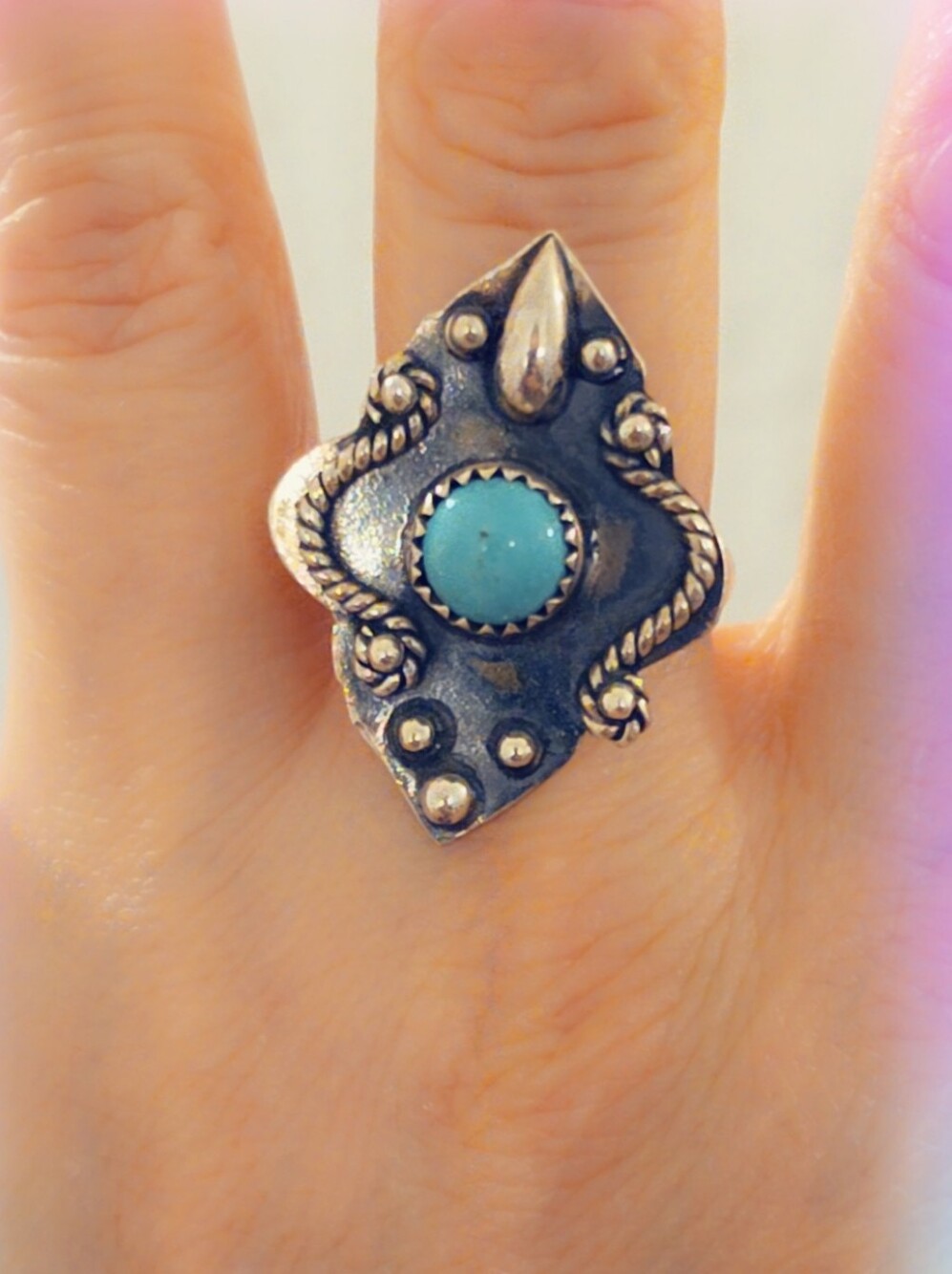 Turquoise Oxidized Solid Sterling Gemstone Ring